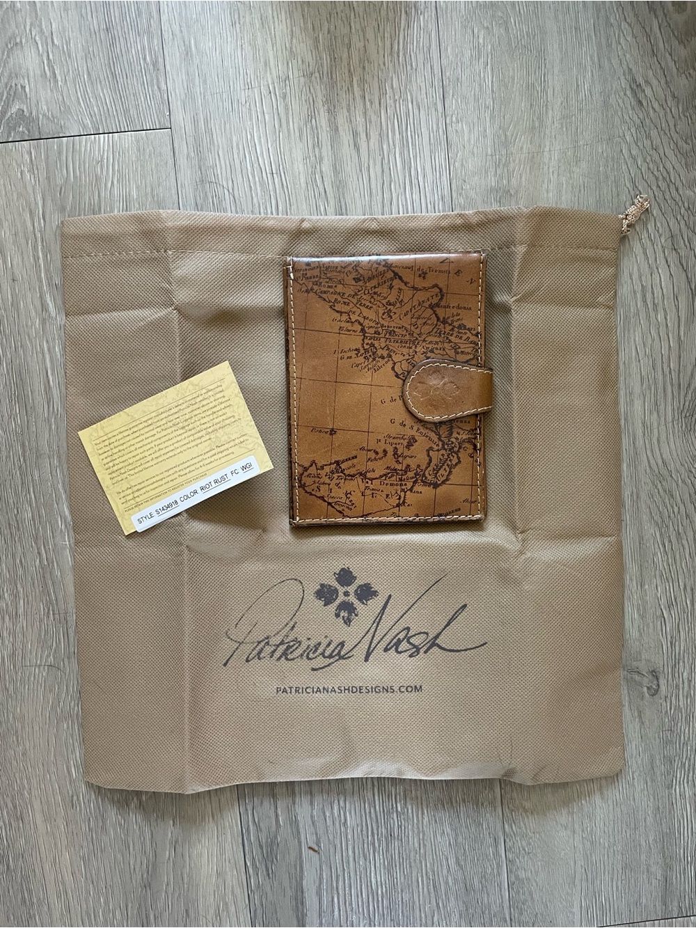 Patricia Nash Tan/Brown Map-Print Leather Card Holder with Snap